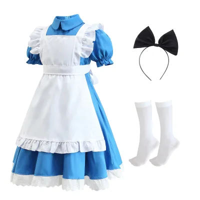 Halloween Kids Girls Lolita Maid Dress Fairy Tale Pastoral Princess Costume Apron Stage Performance Cosplay Carnival Fancy Dress
