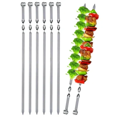 6PCS Flat 55CM Long Grill Skewers Stainless Steel Large Metal 22inch Barbecue Kebab Skewer Set BBQ Accessories