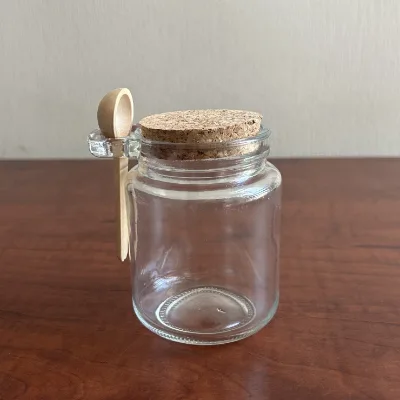 8.5 oz Reusable Thick Clear Glass Storage Container Bath Salt Jar with Cork and Spoon for Spice Powder Candy Nuts