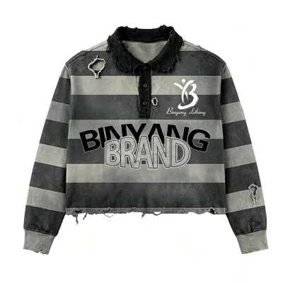 Custom Streetwear Hip Hop Vintage Digital Print Loose Fit Long Sleeve Knitted 100% Cotton 300g Quick Dry Breathable Men's