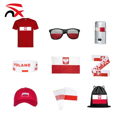 High Quality Poland Soccer Jersey Fan Set Poland Flag Polyester Drawstring Bag and Baseball Hat for Sports Celebration