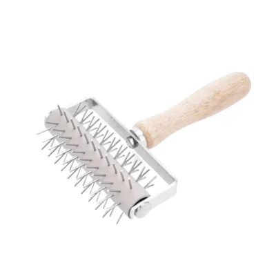 High Quality Stainless Steel Pizza Dough Roller Docker Wood Handle Individual Roller Pins Homemade Baking Cakes Pies Pizzas