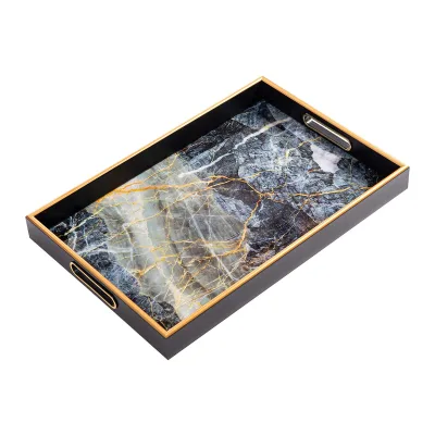 Factory Top UV Glass Print Abstract Design Marble Super Luxury Vanity Coffee Breakfast Tray Set