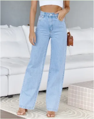 European and American 2024 New Hot Selling Women's Temperament Commuting Wide Leg Washed Elastic Jeans