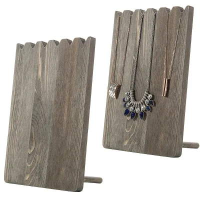 2-Piece Adjustable Wooden Jewelry Display Set Necklace Rack & Storage Stand for Bracelets Organizer Collection