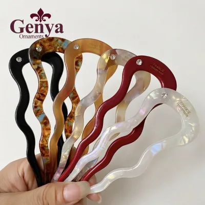 GENYA Diamond Acetate Large Thickened U-shaped Wave Hairpin Hair Fork Hair Ball Hairpin Simple Colorful Custom Logo Headwear