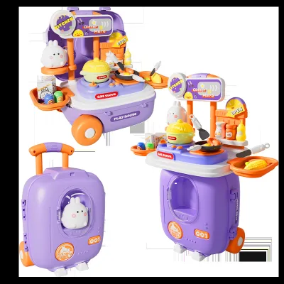 Kids Pretend Play Suitcase Toy Portable Trolley Case Playhouse Set for Simulation Role Play