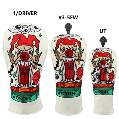 2025 New Hot Sale Factory Wholesale Customized Waterproof Velvet Fabric Convenient Embroidery Clown Pattern Golf Headcovers