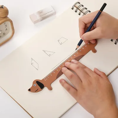 Portable Kids Animal Figure Straight Drawing Ruler Lightweight Thin Wood 15cm Scale for Outdoor Travel Pocket Sketching