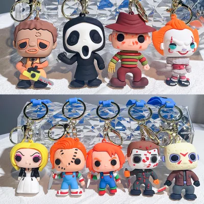 14 PVC Keychains for Halloween Cute 3D Ghost Baby Killer Bride Dolls Clown Resurrection Light Keychains Made of Rubber