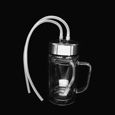 AQUAPURE Ozone Glass Cups with Double Walls and Built-in Gas Bubbler 570mL Capacity Portable for Water/Oil