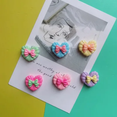 Cute Heart Candy  Resin Mini Bow Cakes Scrapbooking Material Flatback Charms Mini Food Cabochon DIY Hairpin Charm Accessories