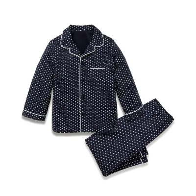 Wholesale Custom Twill Kids Boy Pajama 2pcs Hearts Printing Vintage Sleepwear Outfits Relaxed Fit Long Sleeve Top and Pants Set