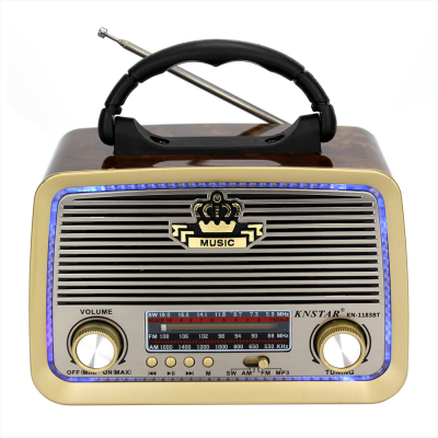 Retro Wireless Bt Multi -Band Radio Multifunction Outdoor Speaker Classic Wooden Radios Remote Portable Card Player
