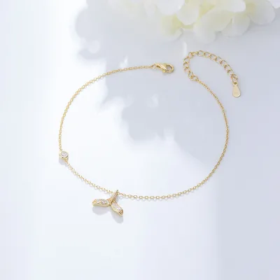 Fishtail Charms Chain 18K Gold Plated Foot Jewelry 925 Sterling Silver Anklets for Women