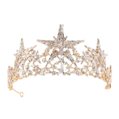 Customized Baroque Silver Five Star Crystal Crystal Tiaras Silver Crystal Bridal Wedding Tiara Crowns