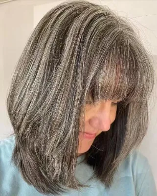 Grey Front Bang Natural Hair Hand-made Remy 100% Human Hair Fringes Clip in Bangs Extensions Salt and Pepper Silver Grey Air Ban