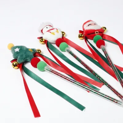 Funny Cat Bite Stick Pet Supplies Santa Claus Christmas Tree Interactive Tease Cat Bite Toys Ribbon Bell Teaser Wand Cat Chewing