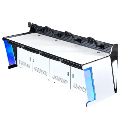 Mission Critical Command and Control Room Console Furniture for Four Person With Acrylic Light Strip