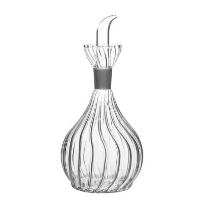 Wholesale Customized Clear Ribbed Olive Oil Glass Bottle for Kitchen Soy Sauce Vinegar Glass Dispenser