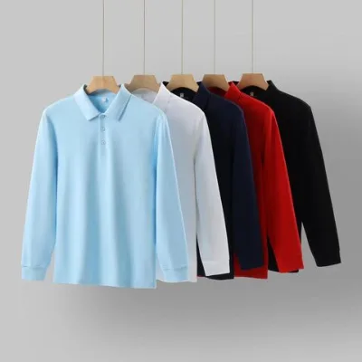260G 40 count Cotton cloth collar Wholesale custom logo embroidered polo shirt men's polo shirt Golf Tshirts Long-sleeved