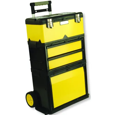 Stackable Tool Box Rolling Mobile Organizer with Telescopic Comfort Grip Handle Upright Rigid Pack Out Cart with Wheels