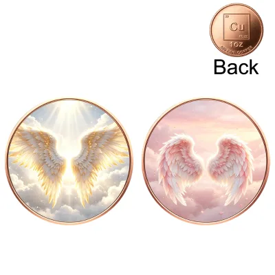 Wholesale 1oz .999 Pure Copper Coin Custom Double Sided Red Copper Angel Wing Relief Metal Round Collection Coin for Souvenir