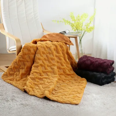 FY PV Velvet Embroidery Caramel Color Fence Pattern Flannel Custom Home Full Soft Fluffy Thick Recycled Polyester Blanket