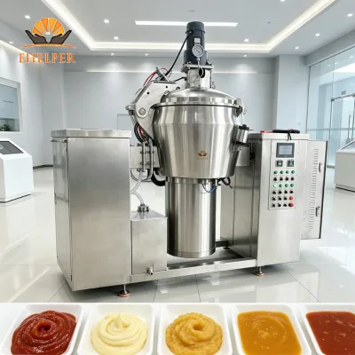 Industrial Vacuum Emulsifying Tank 6mm Thick 304 Liner Hydraulic Lid Tilting Built-in Vacuum Pump Cooking Vessel