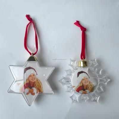Clear Plastic Photo Insert Christmas Ornament Heart Star Snowflake Ball Shape Custom Picture Christmas Tree Hanging Decorations