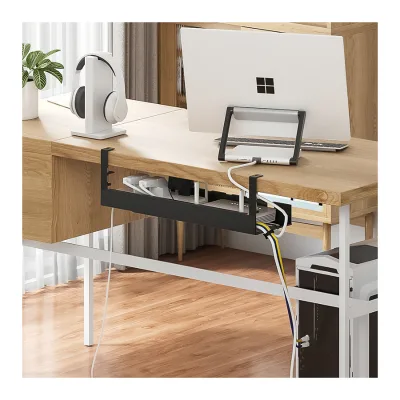Extendable Adjustable Clamp-on Under Desk Management Tray No Punch Socket Cable Trough Wire Organizer Storage