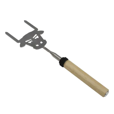 Wholesale Household Stainless Steel Multifunctional Stretchable Ox Shaped Grill Fork with Wood Handle