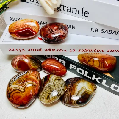 Wholesale Natural Striped Agate Worry Stone Banded Sardonyx Agate Palm Stone Healing Crystals for Collection Gift