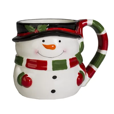 Friendly Snowman Striped Scarf 12 Ounce Ceramic Dolomite Christmas Coffee Mug, White
