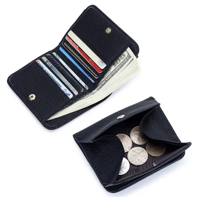 Genuine Leather Wallet Satin Lining Short Length Options Button Closure Wallets