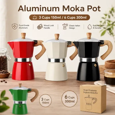 Wholesale Aluminum Moka Pot 3 Cup 6 Cup Stovetop Espresso Coffee Maker With Wood Look Handle