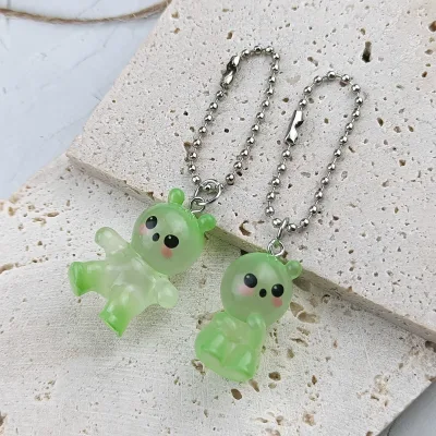 Y2K Luxury Cute Cartoon Green Cat Beaded Phone Charm Exquisite Trendy Backpack Hanging Decor Accessory Gift
