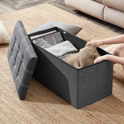 Factory Rectangular Storage Stool Foldable Storage Bench Velvet Storage Ottoman With Lid