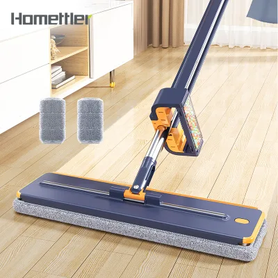 Homettler 360 Super Wider Flat Mop Self-Wringer Extendable Telescoping Handle 2 Mopheads Easy Use Microfiber for Household