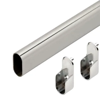 Flat-Tube Cabinet & Wardrobe Curtain Rod with Perforated Wall Mount Non-Detachable for Roman Bath