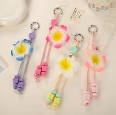 New Arrival Artificial Frangipani Keychain DIY Handmade Simulation Flower Bag Charms Charming Floral Tassel Keychain Phone Decor