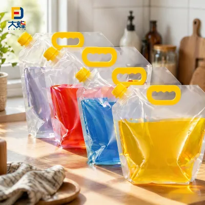Transparent Collapsible 5L Spout Pouch Water Beverage Bag Doypack Stand up Pouch Plastic Packaging Food Grade Outdoor Foldable