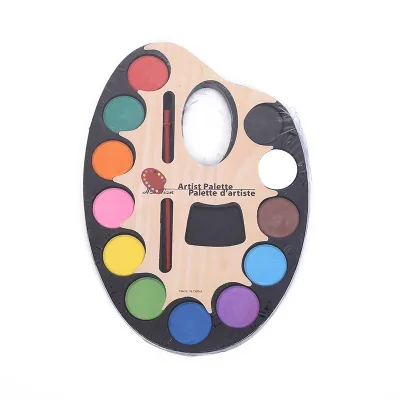 Promotional 12 Colors Solid Round Watercolor Paint Set with Plastic Paint Palette for Kids