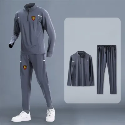 Blank Men Sets Half Zipper Breathable Leopard Print Custom LOGO Reflective Stripe Jogging Suits Autumn Training Wear Sportswear