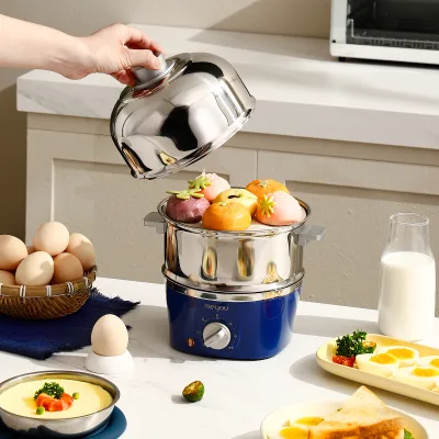Electric Double Layer Egg Steamer Automatic Power-off Timing Stainless Steel 7+ Egg Capacity Home Dormitory Breakfast Egg Cooker