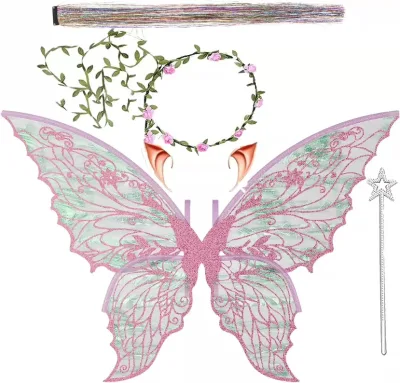 Factory Custom Festival Accessories Event Tulle Wings Adult Size Iridescent Turquoise Cyan Glitter Fairy Wings for Party