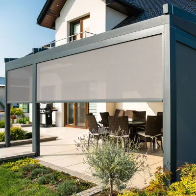 Heavy Duty Electric Sun Shading Outdoor Aluminum Roller Shades Built-In Vertical Pattern Roller Blind Mechanism Easy