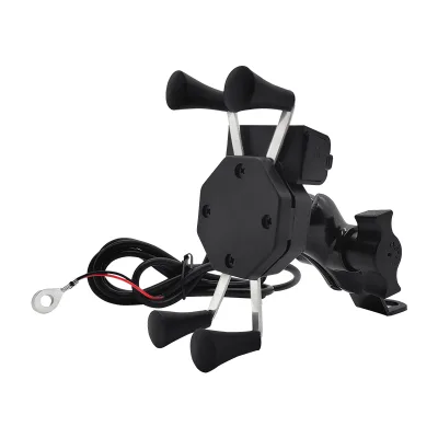 360 Rotation X-shape Motorcycle Motorbike Phone Holder with USB Charger for iPhone Samsung GPS ATV Scooter