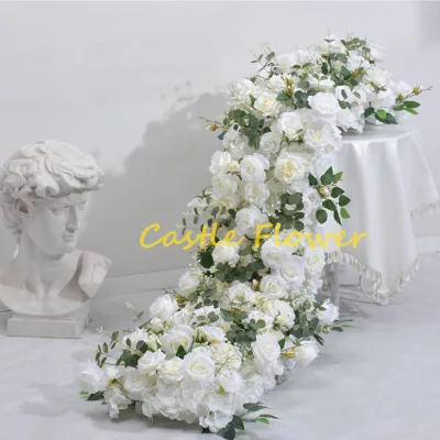 Hot Sale Flowers Garlands for Weddings Gypsophila Runner Flower Row Greenny Strips White and Green Decorative Table Garland