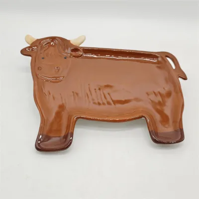 Ceramic Unique Special Brown Highland Plate;Cute Funny Ceramic Highland Plate
